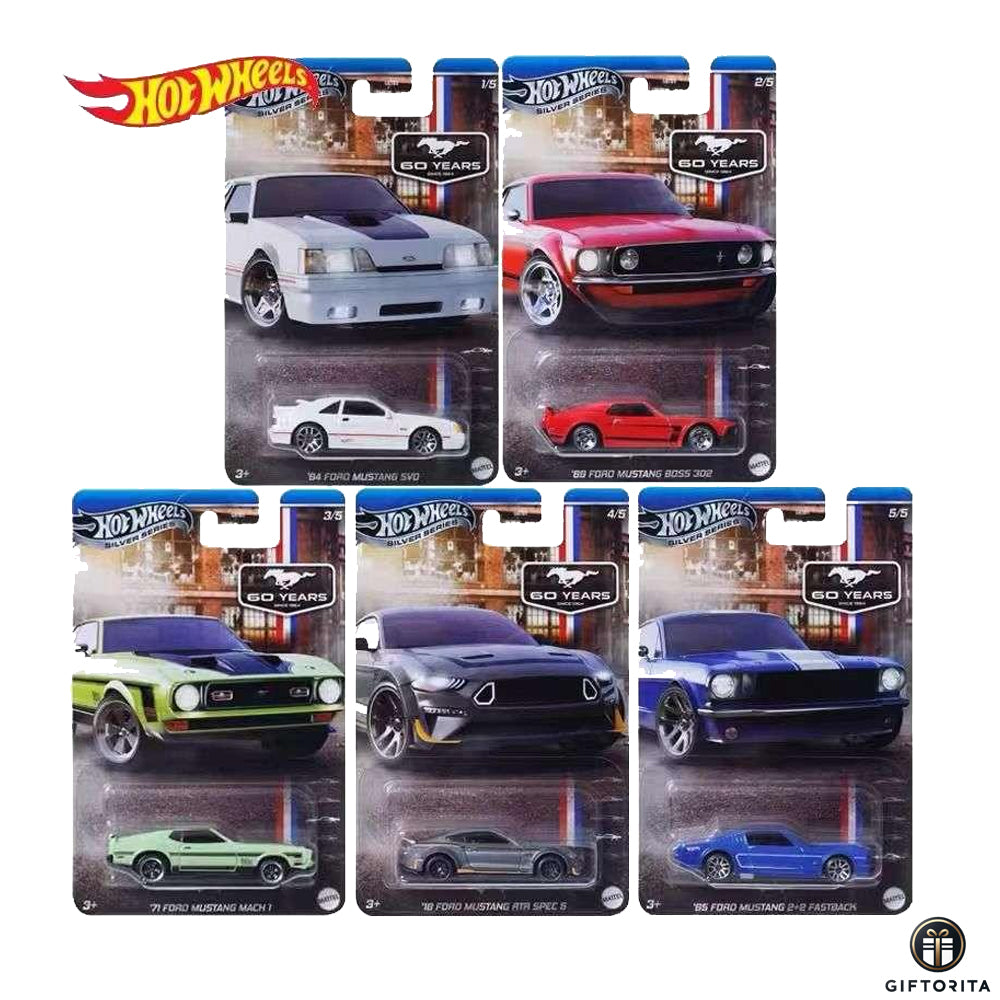 Pre-Order - HOT WHEELS FORD MUSTANG 60 YEARS SILVER SERIES SET OF 5