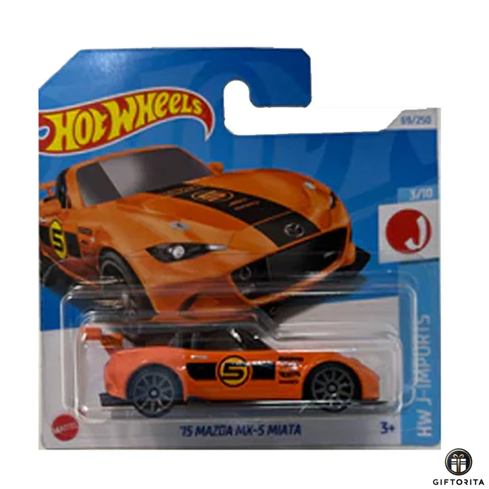 Hot Wheels Regular Short Card – 15 Mazda MX-5 Miata – 3/10 & 69/250 – Orange