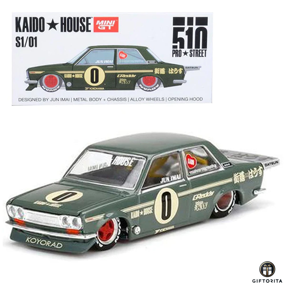 MINI GT 1:64 Die Cast – KAIDO * HOUSE S1/01 (P00110) – Datsun 510 Pro Street – Green