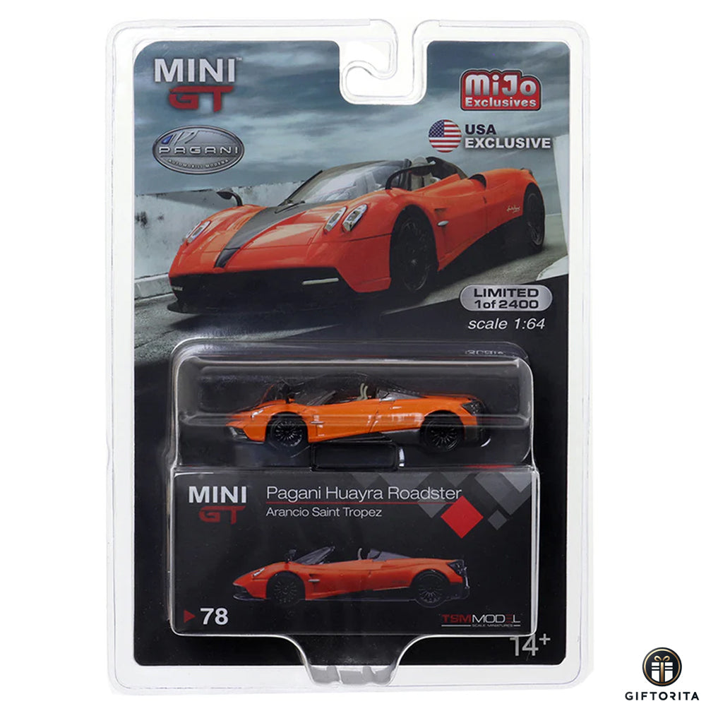 MINI GT 1:64 Die Cast # 78 (P00947) - Pagani Huayra Roadster Arancio Saint Tropez Limited 2,400