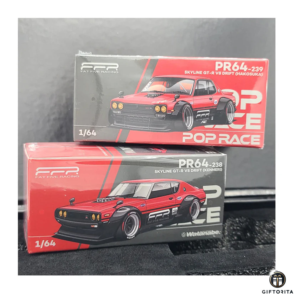 Pop Race x Fat Five Racing CARMEET 2025 2 Car Nissan GT-R Drift Boxed Set (P01697)