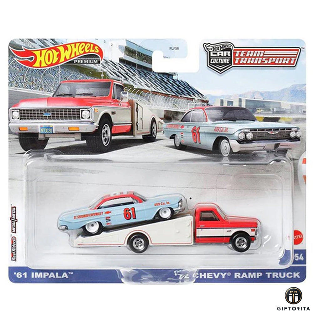 Hot Wheels Premium Team Transport (P00086) – CAR CULTURE – ’61 IMPALA AND ’72 CHEVY RAMP TRUCK # 54