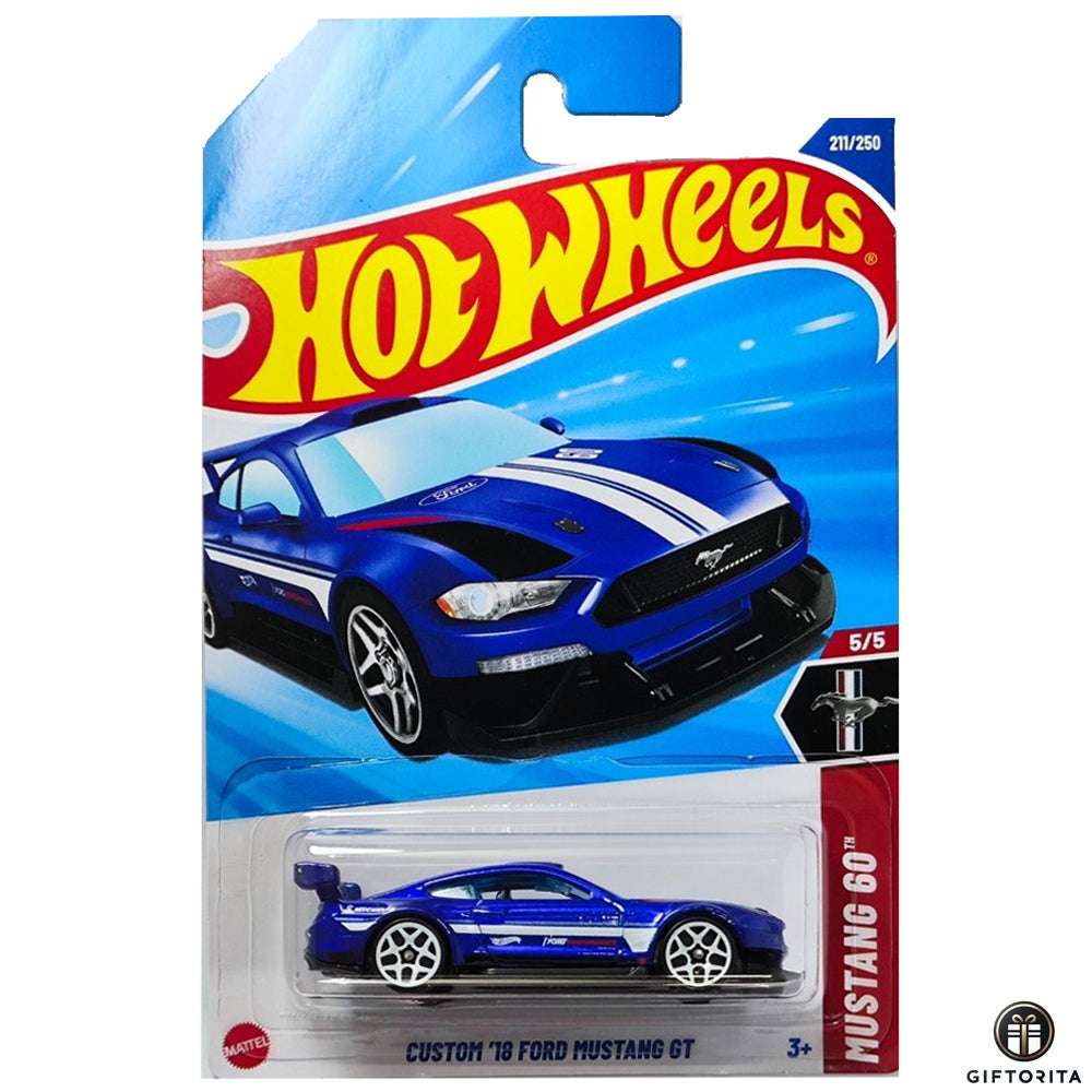 Hot Wheels Regular Ford 1 - Custom 18 Ford Mustang GT - 5/5 & 211/250 - Blue