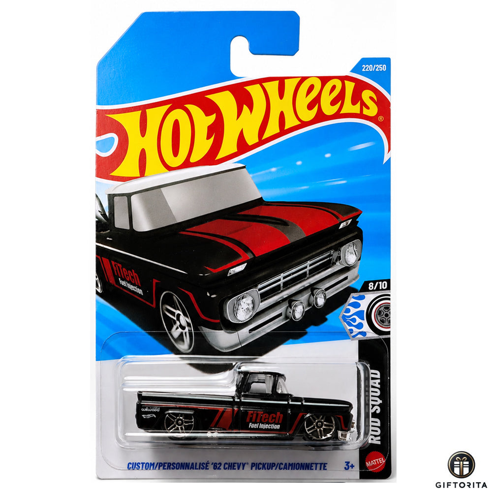 Hot Wheels Regular -Custom/ Personnalise 62 chevy pickup/ camionnette -8/10 &220/250- Black