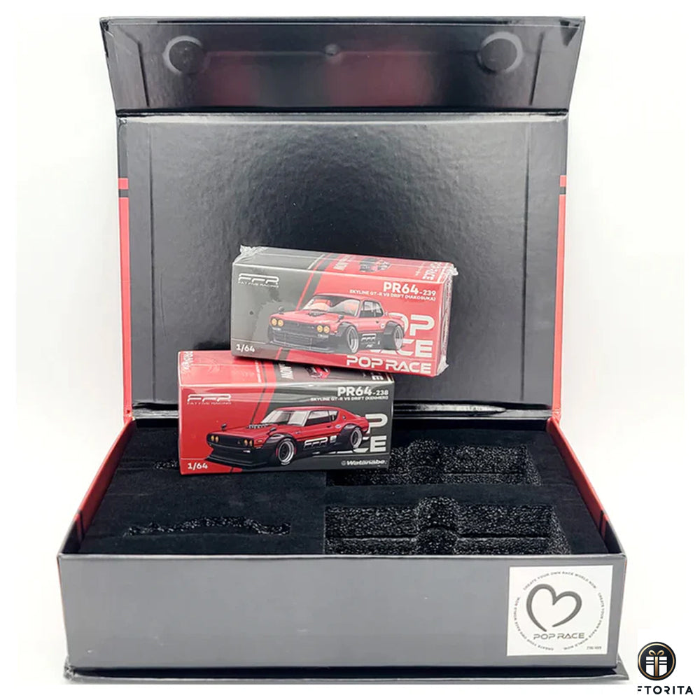 Pop Race x Fat Five Racing CARMEET 2025 2 Car Nissan GT-R Drift Boxed Set (P01697)