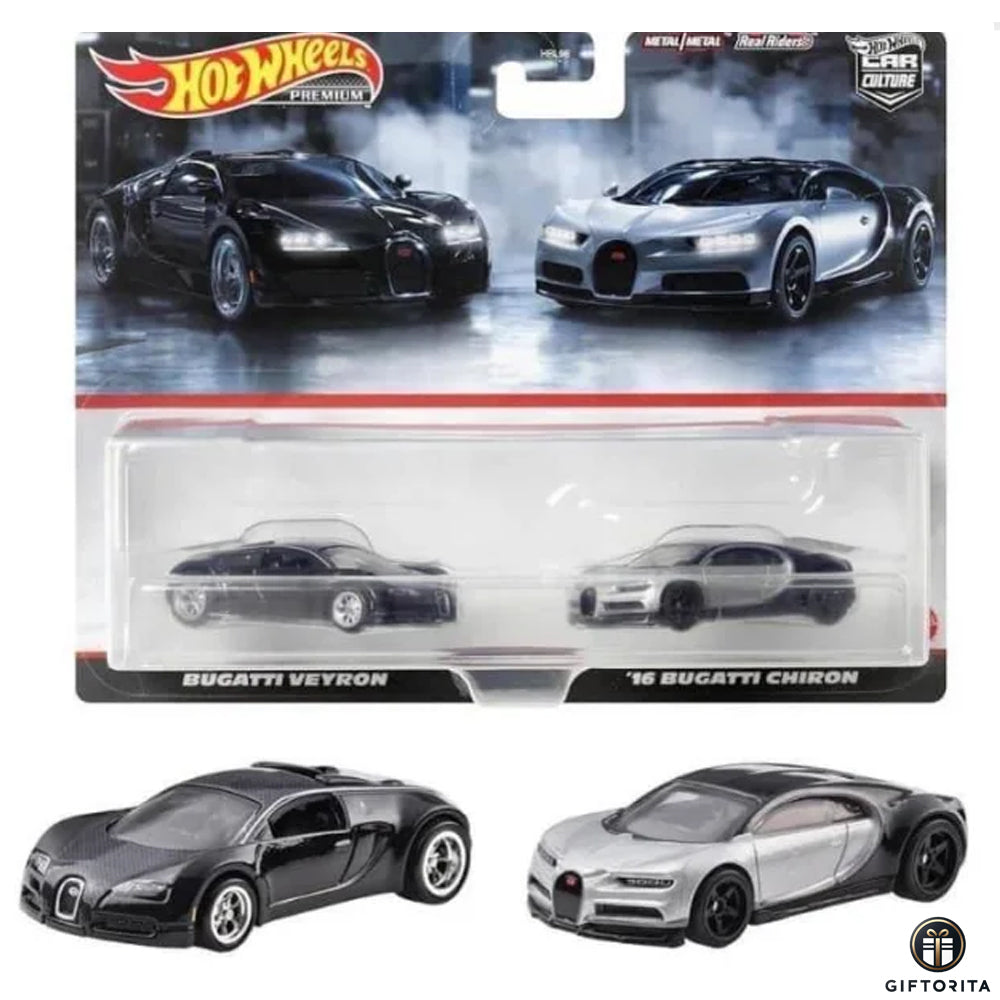 Hot Wheels Premium 2 Pack Set (P00009) – CAR CULTURE – Bugatti Veyron And 16 Bugatti Chiron