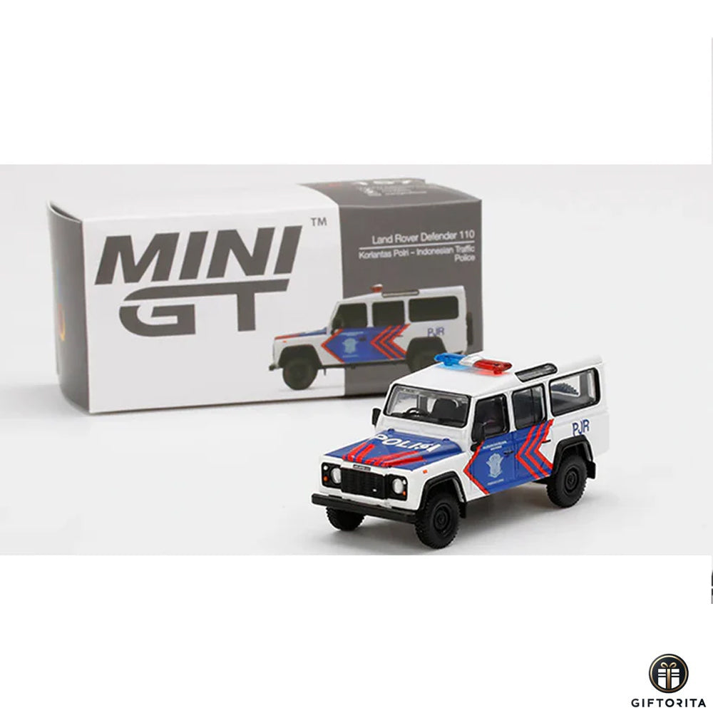 MINI GT 1:64 Die Cast # 157 – Land Rover Defender 110 Korlantas Polri – Indonesian Traffic Police