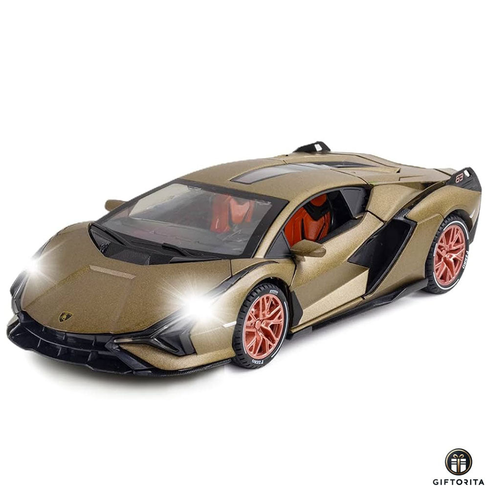 Die Cast 1:24 CHE ZHI (P01677) - HONGQI Lamborghini Sian FKP37 - Green Olive - Model Car with Dispiay Case