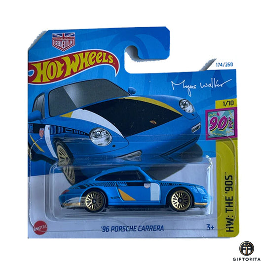 Hot Wheels Regular Short Card – 96 Porsche Carrera – 1/10 & 174/250 – Blue