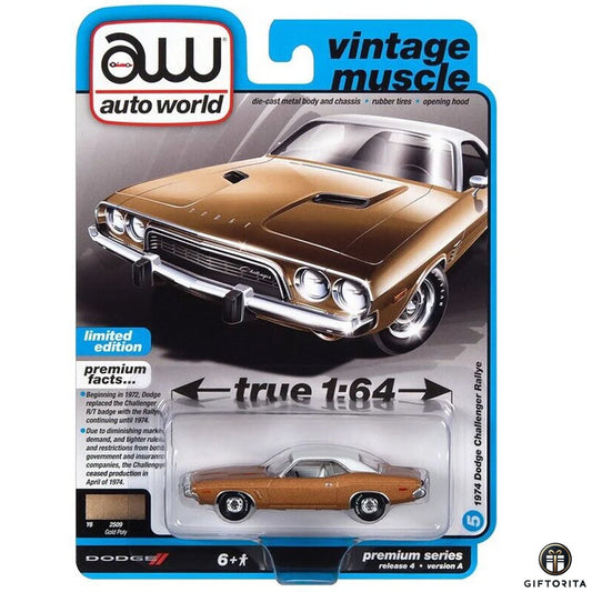 Auto World 1:64 Die Cast 8 – 1974 Dodge Challenger Rallye – Gold poly