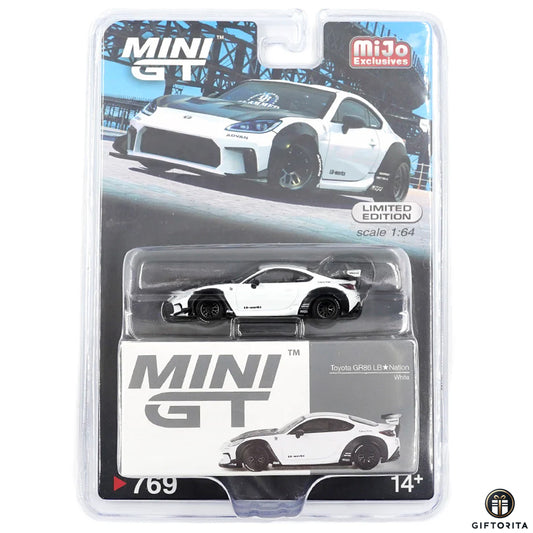 MINI GT 1:64 Die Cast # 769 (P00947) - Toyota GR86 LB★Nation – White- MiJo Exclusives