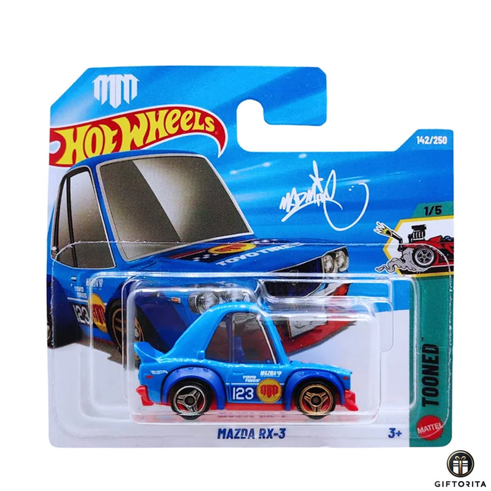 Hot Wheels Regular Short Card - Mazda RX-3 - 1/5 & 142/250 - Blue