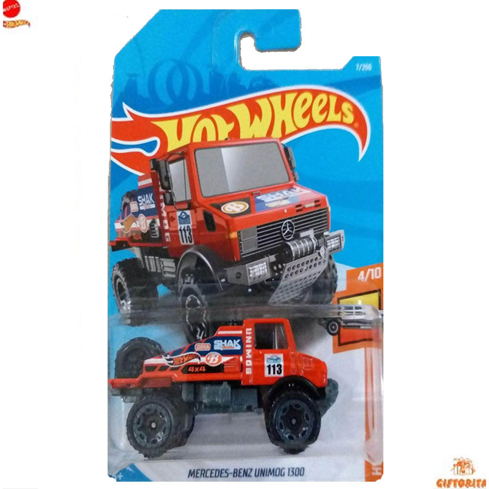 Hot Wheels Regular Mercedes  –  Mercedes  BENZ Unimog 1300   –  4/10 & 7/250   –  RED