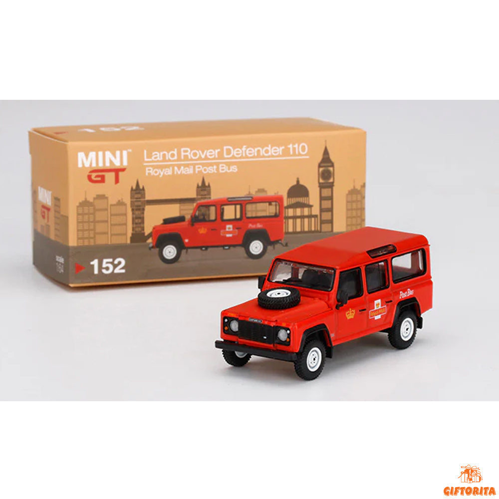 MINI GT 1:64 Die Cast # 152 – Land Rover Defender 110 UK Royal Mail Post Bus