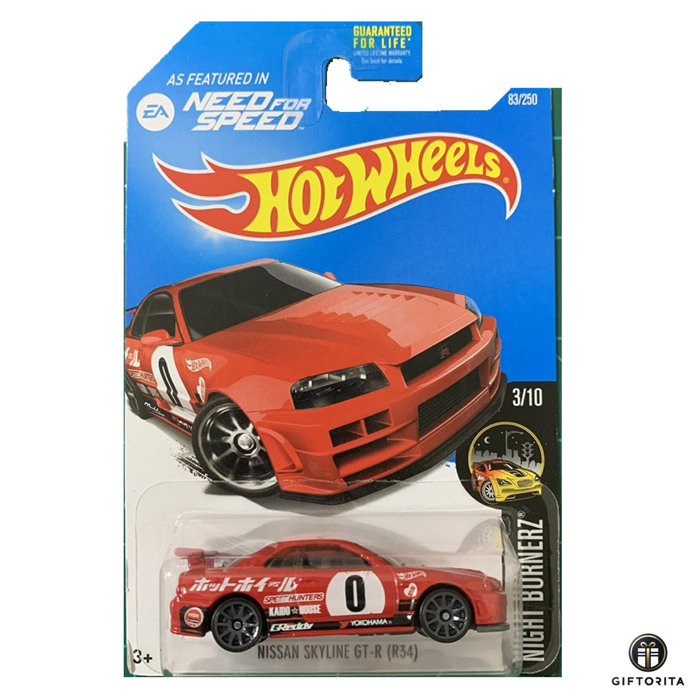 Hot Wheels Regular (LOOSE) P01211 - Nissan Skyline GT-R (R34) - 3/10 & 83/250 - Red (CARD AVAILABLE)