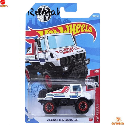 Hot Wheels Regular Mercedes  –  Mercedes-Benz Unimog 1300  –  1/10 & 188/250 – White