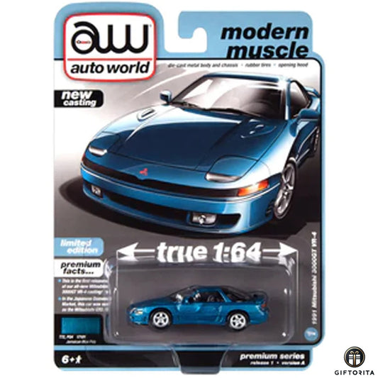 Auto World 1:64 Die Cast – 1991 Mitsubishi 3000GT VR-4 (Jamaican Blue Poly) – Limited Edition