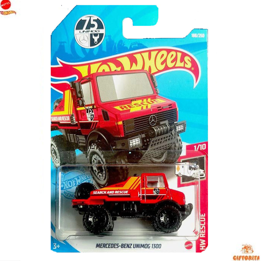 Hot Wheels Regular Mercedes - Mercedes Benz Unimog 1300 - 1/10 & 188/250 - Red