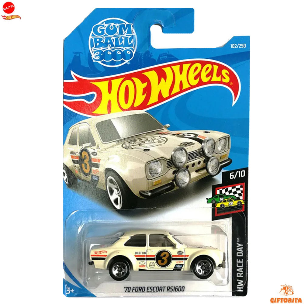 Hot Wheels Regular Ford 2 – 70 Ford Escort RS1600 (Gum Ball Booo) – 6/10 & 102/250 – Off White