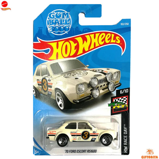 Hot Wheels Regular Ford 2 – 70 Ford Escort RS1600 (Gum Ball Booo) – 6/10 & 102/250 – Off White