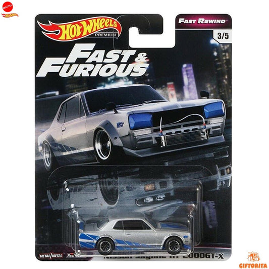 Hot Wheels Premium Single 3 – FAST REWIND – Nissan Skyline HT 2000GT-X – 3/5 – Silver/blue