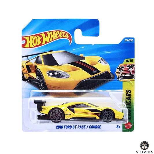 Hot Wheels Regular Short Card –  2016 Ford GT Race / Course (Treasure Hunt) - 8/10 & 124 Yellow