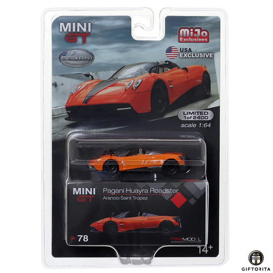 MINI GT 1:64 Die Cast # 78 (P00947) - Pagani Huayra Roadster Arancio Saint Tropez Limited 2,400