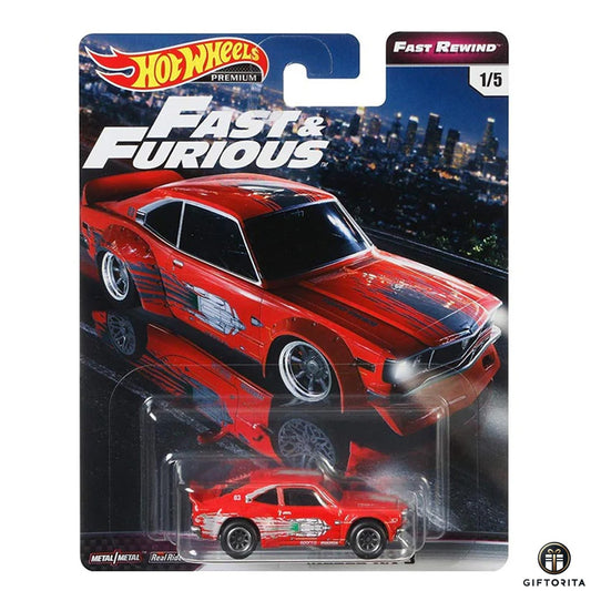 Hot Wheels Premium Single 1 – FAST REWIND – Mazda RX-3 – 1/5 – Red/Silver