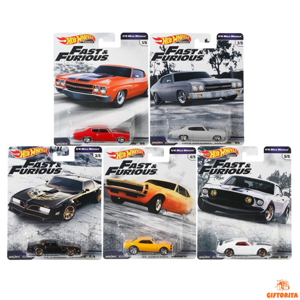 Hot Wheels Premium (P01178) – 1/4 Mile Muscle – Set Of 5 Cars – Multicolor