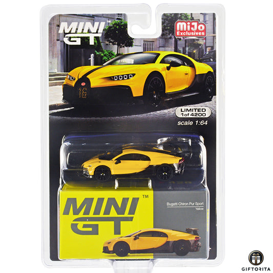 MINI GT 1:64 Die Cast #428 (P00947) - Bugatti Chiron Pur Sport – Yellow – Mijo Exclusives