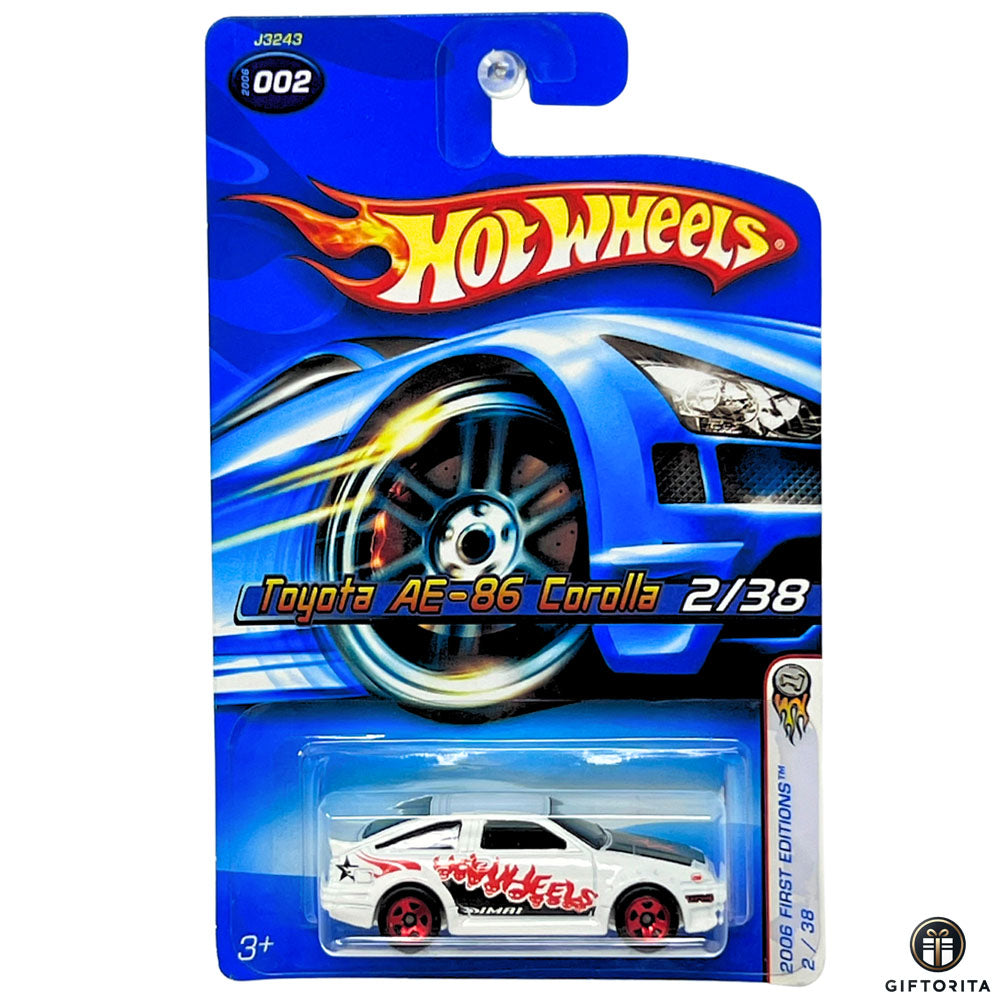 Hot Wheels Regular - Toyota AE-86 Corolla # 2006 First Edition Red Wheels # 2 of 38 - White
