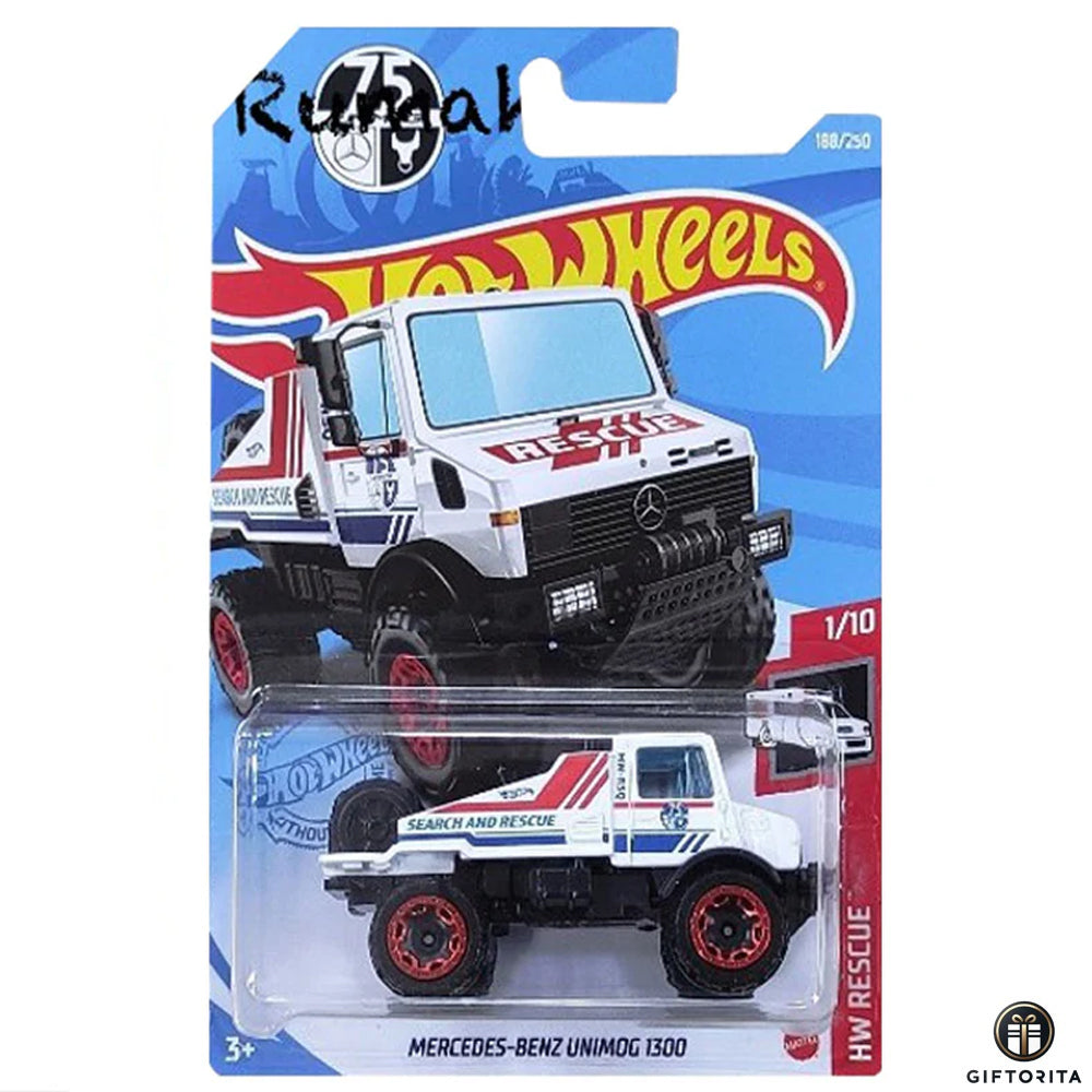 Hot Wheels Regular Mercedes  –  Mercedes-Benz Unimog 1300  –  1/10 & 188/250 – White