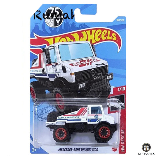 Hot Wheels Regular Mercedes  –  Mercedes-Benz Unimog 1300  –  1/10 & 188/250 – White