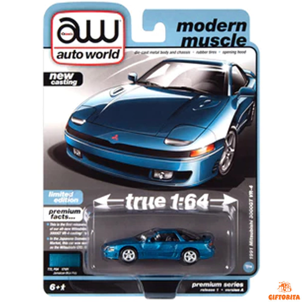 Auto World 1:64 Die Cast – 1991 Mitsubishi 3000GT VR-4 (Jamaican Blue Poly) – Limited Edition