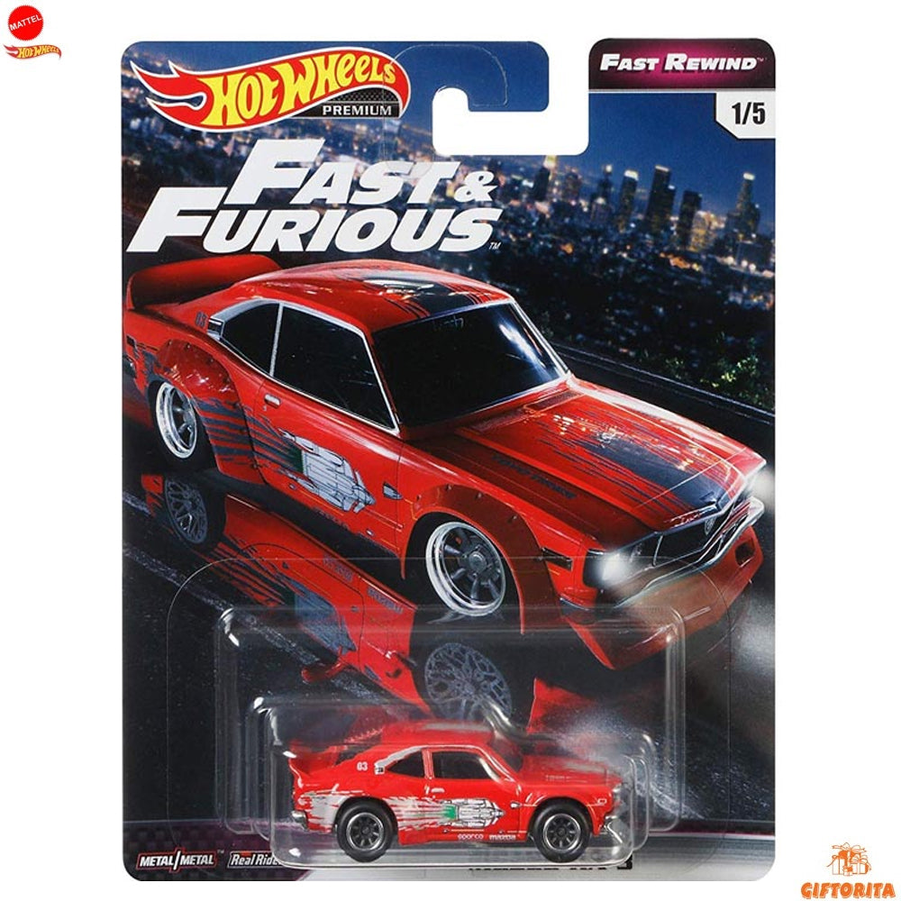 Hot Wheels Premium Single 1 – FAST REWIND – Mazda RX-3 – 1/5 – Red/Silver