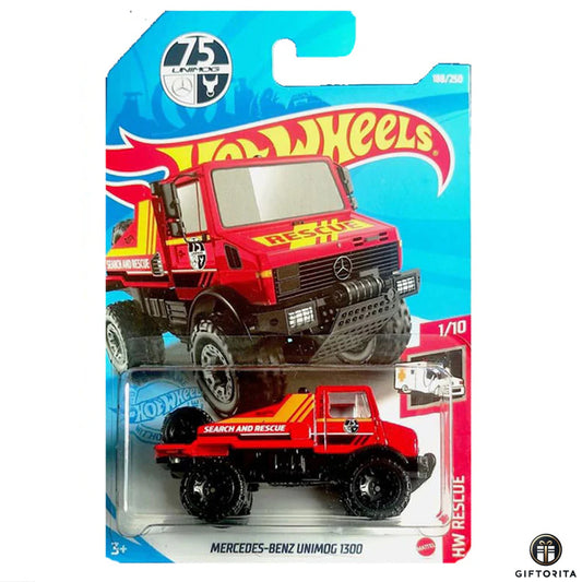 Hot Wheels Regular Mercedes - Mercedes Benz Unimog 1300 - 1/10 & 188/250 - Red