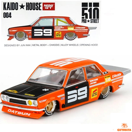 MINI GT 1:64 Die Cast – KAIDO * HOUSE 004 (P00110) – Datsun 510 Pro Street SK510 Orange