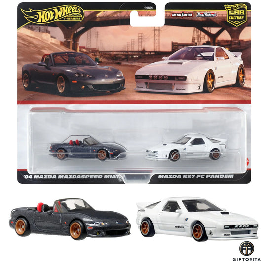 Hot Wheels Premium 2 Pack Set (P00009) – CAR CULTURE – 04 Mazda Mazdaspeed Miata And Mazda RX7 FC Pandem