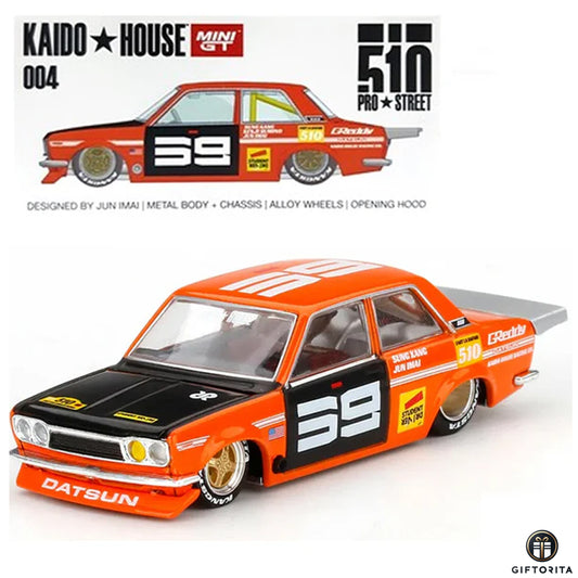 MINI GT 1:64 Die Cast – KAIDO * HOUSE 004 (P00110) – Datsun 510 Pro Street SK510 Orange