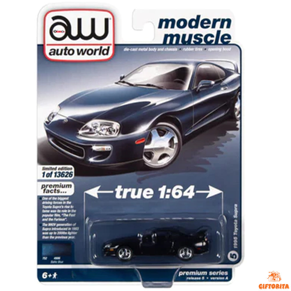 Auto World 1:64 Die Cast  – Modern Muscle – 1995 Toyota Supra (Baltic Blue Poly) – Limited Edition 1 of 13626