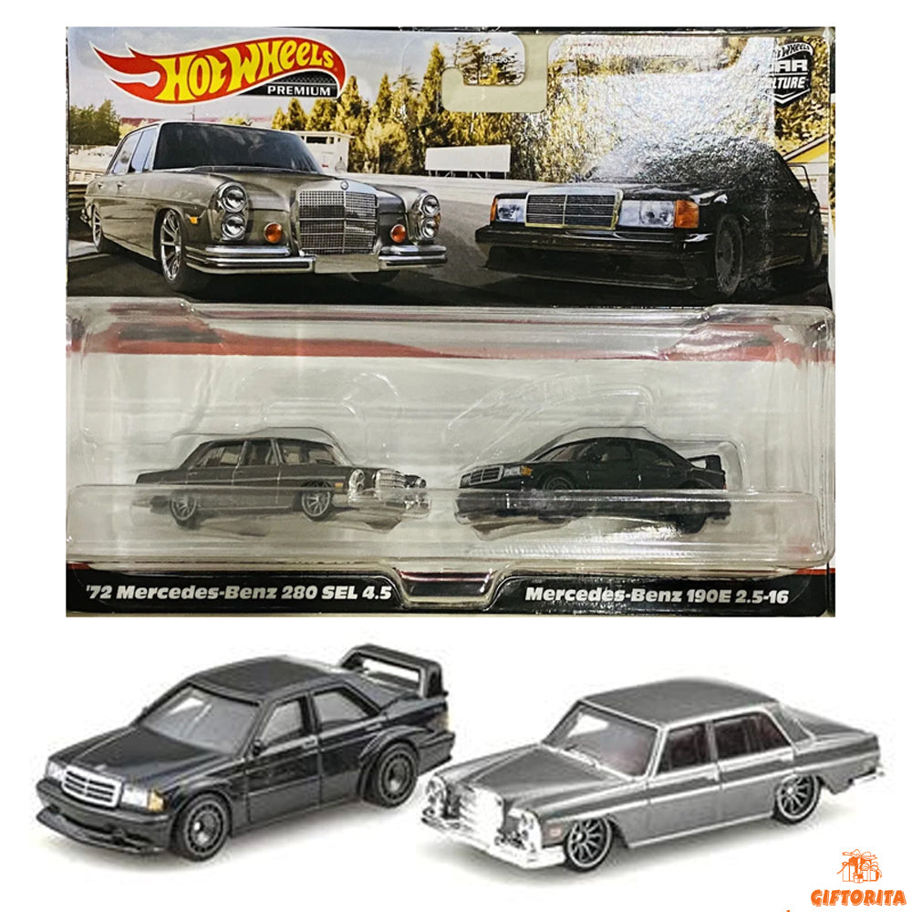 Hot Wheels Premium 2 Pack Set (P00009) – CAR CULTURE – 72 MERCEDES-BENZ 280 SEL 4.5 – MERCEDES-BENZ 190E 2.5-5-16