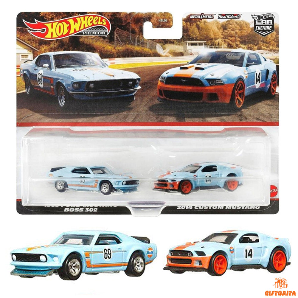 Hot Wheels Premium 2 Pack Set (P00009) – CAR CULTURE – 1969 FORD MUSTANG BOSS 302 and 2014 CUSTOM MUSTANG