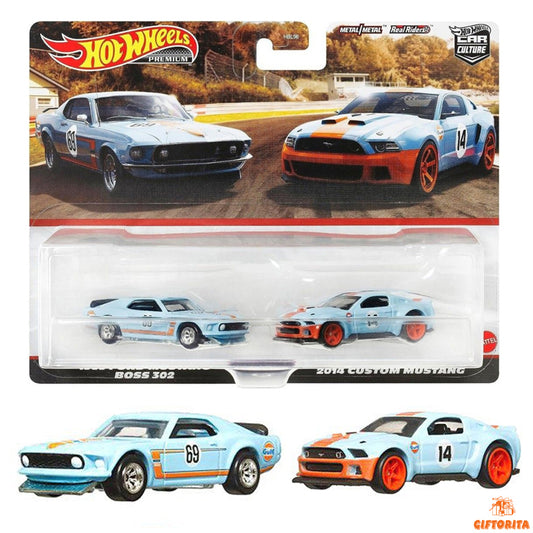 Hot Wheels Premium 2 Pack Set (P00009) – CAR CULTURE – 1969 FORD MUSTANG BOSS 302 and 2014 CUSTOM MUSTANG