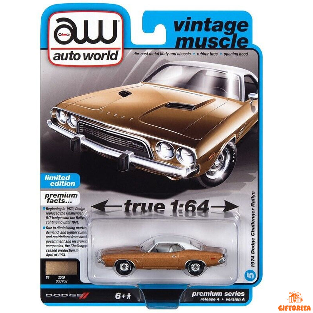 Auto World 1:64 Die Cast 8 – 1974 Dodge Challenger Rallye – Gold poly