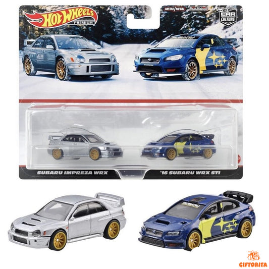 Hot Wheels Premium 2 Pack Set (P00009) – Subaru Impreza WRX and 16 Subaru WRX STI