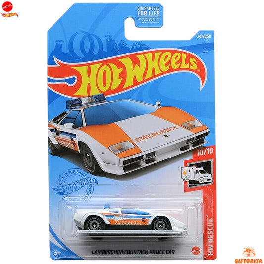 Hot Wheels Regular Lamborghini – Lamborghini Countach Police Car – 10/10 & 247/250 – White & Orange