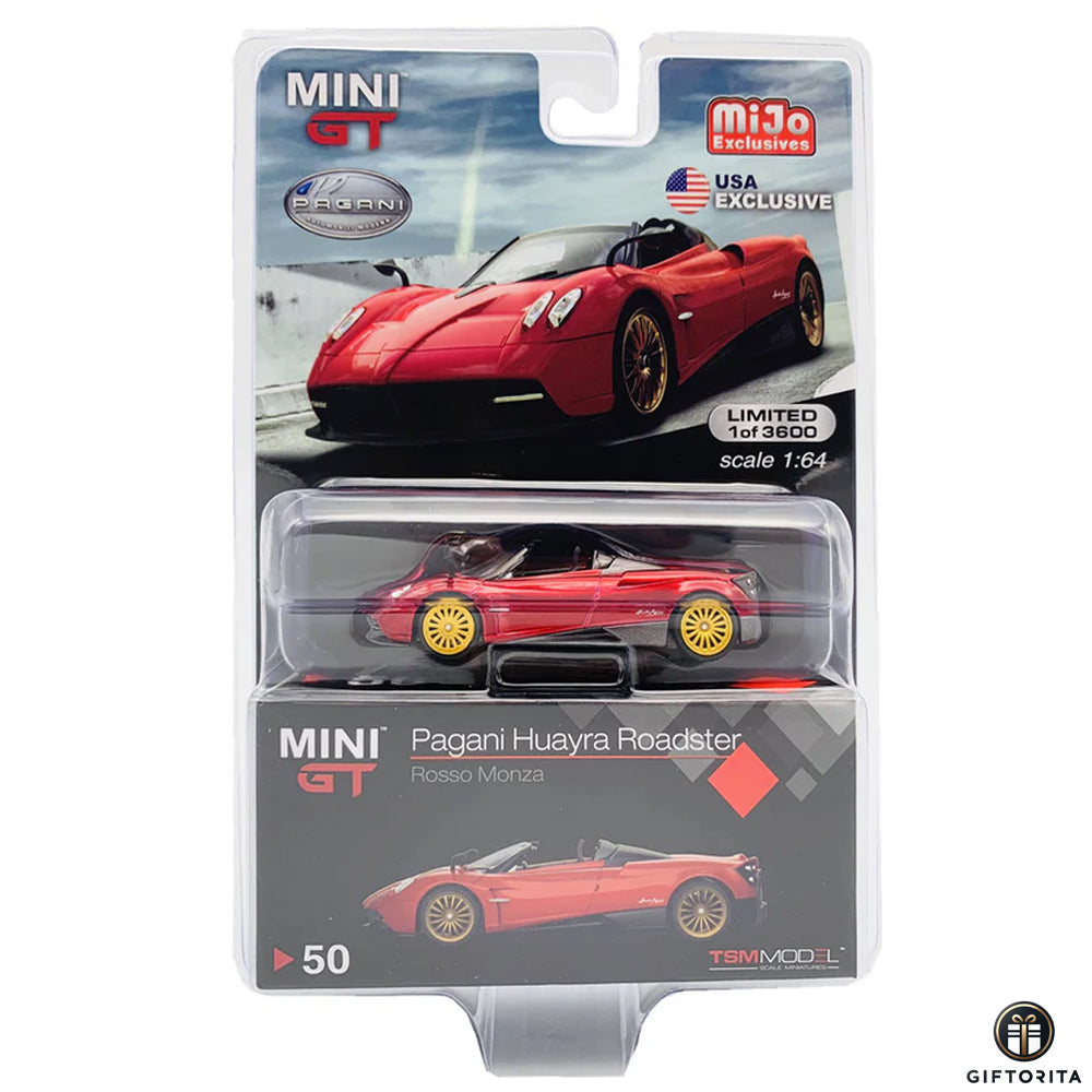 MINI GT 1:64 Die Cast # 50 (P00947) - Pagani Huayra Roadster (Red) (USA Exclusive) – MiJo Exclusives