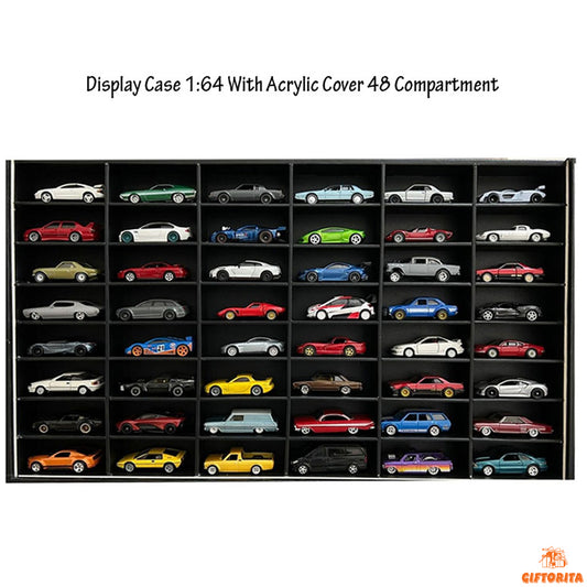 Display Case – 1:64 Diecast Wooden Acrylic 48 Compartment (P00195) – Black