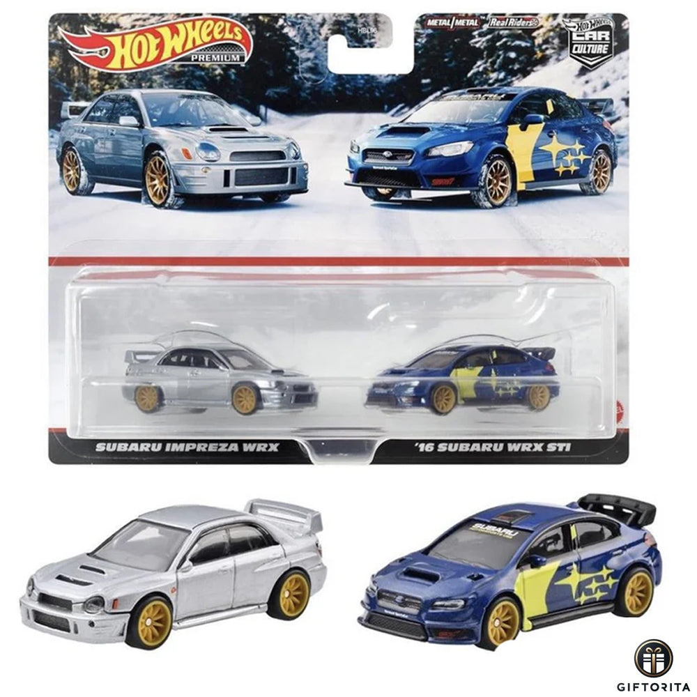 Hot Wheels Premium 2 Pack Set (P00009) – Subaru Impreza WRX and 16 Subaru WRX STI