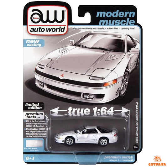 Auto World 1:64 Die Cast 8 – Modern Muscle – 1991 Mitsubishi 3000GT VR-4 (Glacier White) – Limited Edition